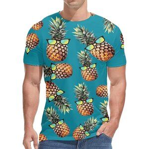 Men's Graphic T-Shirt Pineapple Print Short Sleeve Crew Neck Top Size Large NEW